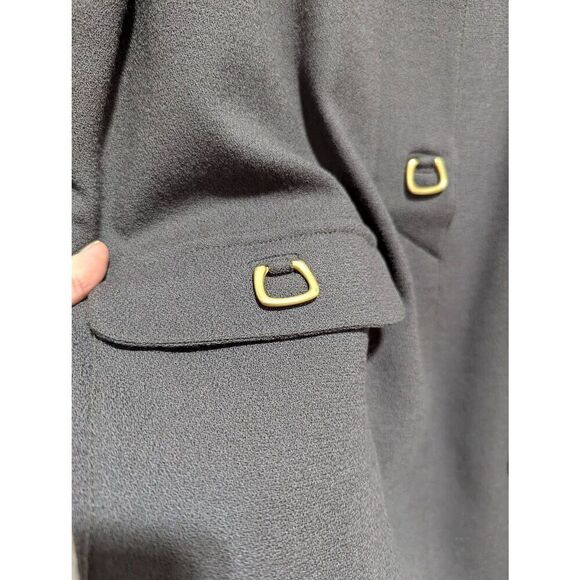 Liz Claiborne Women's Brown Solid Long-Sleeve Gold Trim Wool Dress Size 10P - Picture 4 of 7